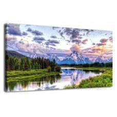 Photo 1 of arteWOODS Landscape Canvas Wall Art Nature Picture Oxbow Bend Grand Teton National Park Modern Canvas Artwork River and Forest Contemporary Wall Art Large Size for Home Office Decoration 20" x 39"
