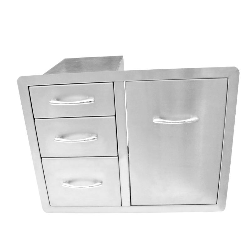 Photo 1 of *SEE last pictures for damage*
*other handles inside drawers* 
Stanbroil Outdoor Kitchen Stainless Steel Combo Propane Tank Tray with Trash Bag Ring & Triple Drawer, 30-Inch, 30"W x 23" H x 23" D, Cut out: 27-1/2" W x 20-1/2"H

