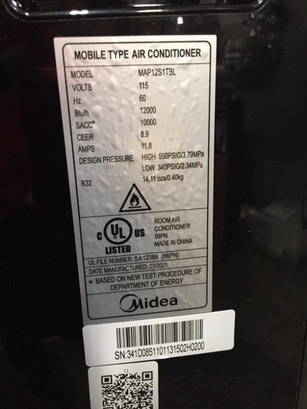 Photo 6 of *vent isn't straight, SEE last picture*
Midea Duo 12,000 BTU(10,000 BTU SACC)Ultra Quiet Smart HE Inverter Portable Air Conditioner, Dehumidifier, and Fan-Cools upto 450 sq.ft, Works with Alexa/Google Assistant Includes Remote Control, Black, 19.53 x 16.7