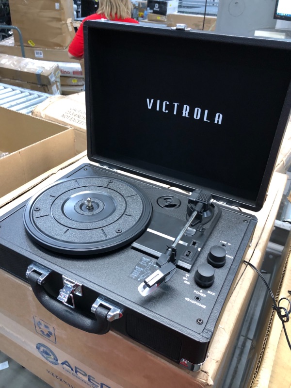 Photo 3 of *USED*
*NOT FUNCTIONAL* 
Victrola Vintage 3-Speed Bluetooth Portable Suitcase Record Player with Built-in Speakers | Upgraded Turntable Audio Sound| Includes Extra Stylus | Black, Model Number: VSC-550BT-BK
