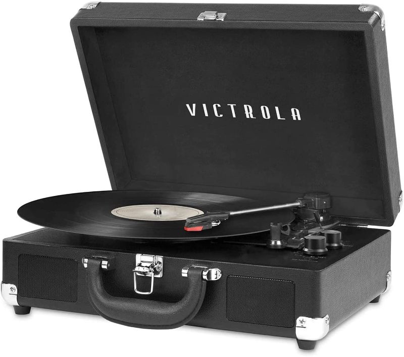 Photo 1 of *USED*
*NOT FUNCTIONAL* 
Victrola Vintage 3-Speed Bluetooth Portable Suitcase Record Player with Built-in Speakers | Upgraded Turntable Audio Sound| Includes Extra Stylus | Black, Model Number: VSC-550BT-BK
