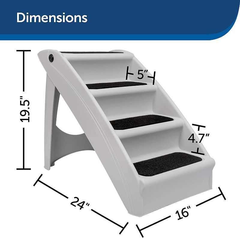 Photo 1 of *USED*
*MISSING carpet pieces* 
PetSafe CozyUp Folding Pet Steps - Foldable Dog Stairs for High Beds - Dog Steps for Large Dogs, Puppies and Cats - Pet Stairs Support up to 200 Pounds - 19.5 to 25 Inches High
