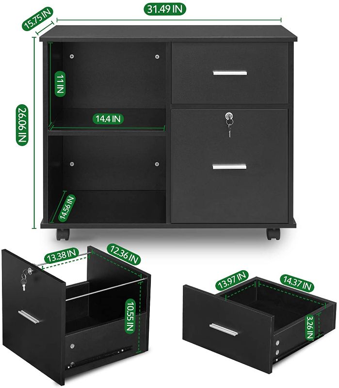 Photo 1 of *MISSING manual* 
GreenForest 2 Drawers File Cabinet Wooden Lateral File Cabinet with Open Storage Shelves Printer Stand Rolling File Cabinets with Lock for Letter Size or A4 Hanging File Folders, Black
