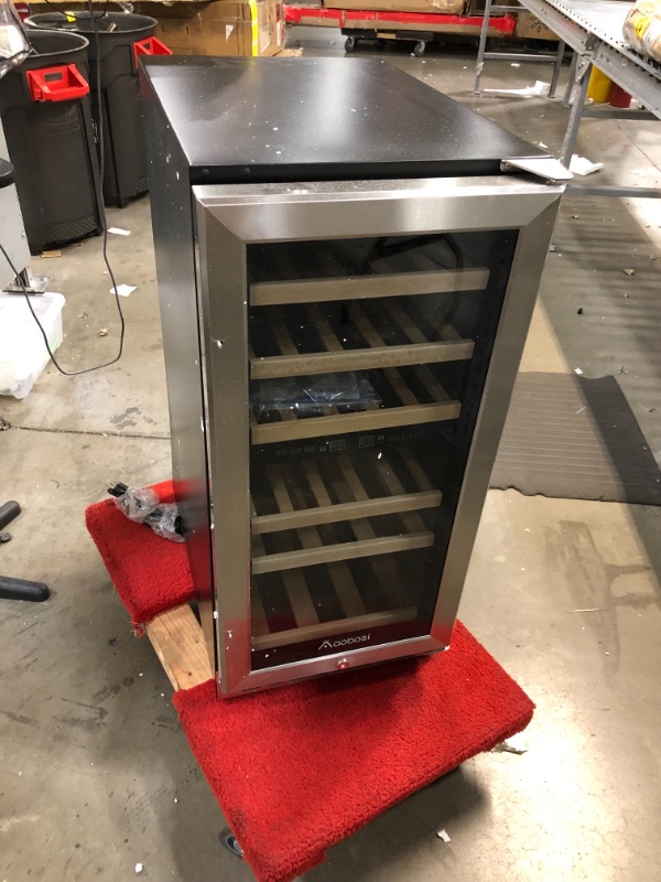 Photo 2 of *SEE last picture for damage*
*MISSING handle* 
AAOBOSI Wine Cooler Refrigerator 15 Inch Dual Zone Wine Fridge for 30 Bottles Built in or Freestanding Compressor Wine Chiller with Temperature Memory | Fog Free, Front Vent, Quick and Quiet Operation, 22.83