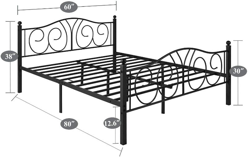 Photo 1 of *MISSING manual and hardware* 
VECELO Metal Platform Bed Frame/Mattress Foundation with Deluxe Headboard & Footboard No Box Spring Needed, Heavy Duty & Easy Set up, QUEEN, Black
