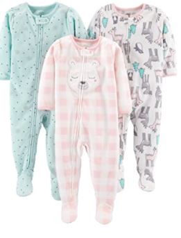 Photo 1 of Simple Joys by Carter's Baby and Toddler Girls' 3-Pack Loose Fit Fleece Footed Pajamas SIZE 12M
