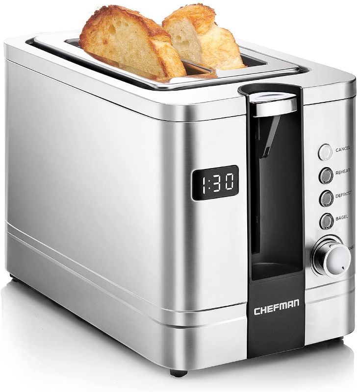 Photo 1 of Chefman 2-Slice Digital Toaster, Pop-Up, Stainless Steel, Extra-Wide Slots For Bagels, Defrost, Reheat, Cancel Functions, Removable Crumb Tray

//TESTED AND FUNCTIONAL