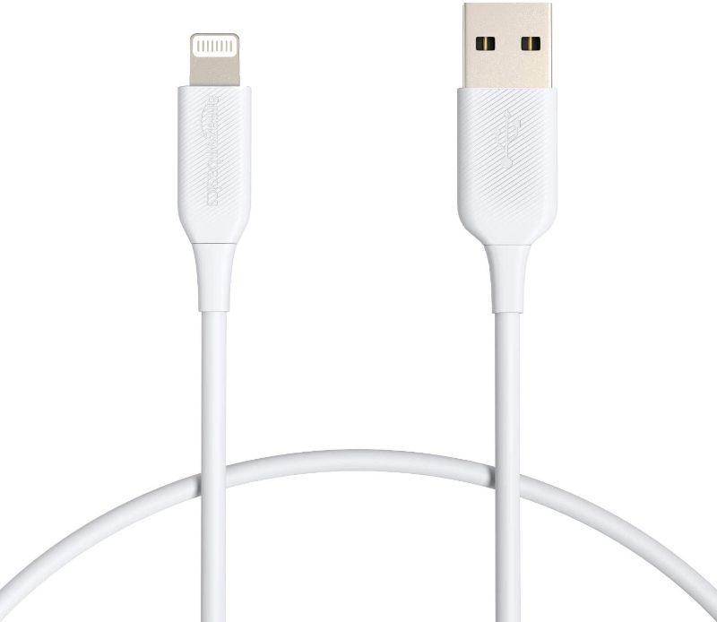 Photo 1 of Amazon Basics ABS USB-A to Lightning Cable Cord, MFi Certified Charger for Apple iPhone, iPad, White, 6-Ft, 2-Pack
