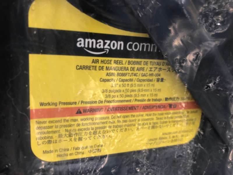 Photo 1 of ***PARTS ONLY*** AmazonCommercial GAC-HR-004 Air Reel Retractable 3/8" Inch x 50' Feet Premium Commercial Flex Hybrid Polymer Hose Max 300 PSI Heavy Duty Steel Frame, 13.2''x5.5''x11'', Squid Ink, Daisy
