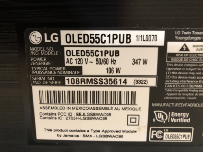 Photo 1 of (Parts Only) LG OLED C1 Series 55” Alexa Built-in 4k Smart TV (3840 x 2160), 120Hz Refresh Rate, AI-Powered 4K, Dolby Cinema, WiSA Ready, Gaming Mode (OLED55C1PUB, 2021)
