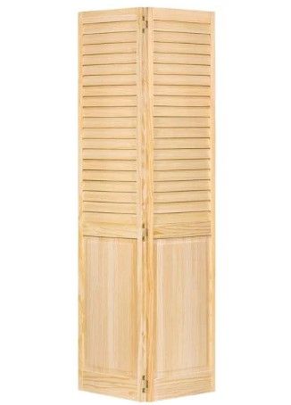 Photo 1 of 24 in. x 80 in. 24 in. Plantation Louvered Solid Core Unfinished-Panel Wood Interior Closet Bi-Fold Door
