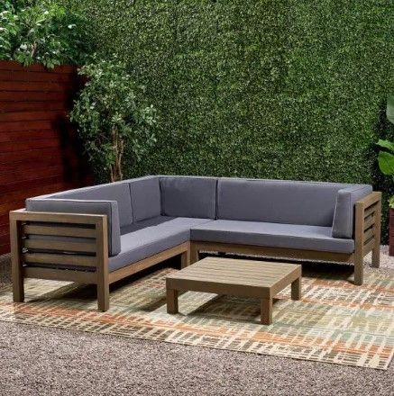 Photo 1 of (Incomplete - Missing Components) Noble House - Oana gray 4-Piece Wood Outdoor Sectional Set with Dark gray Cushions