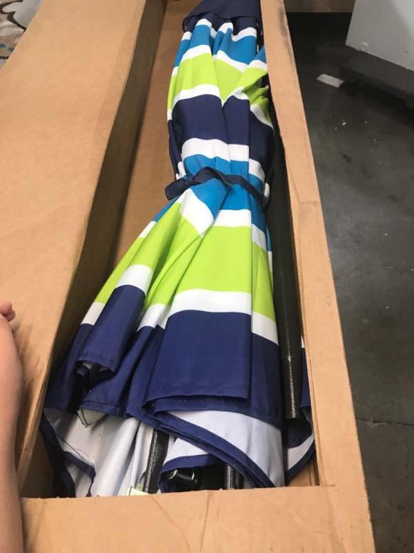 Photo 1 of Blissun 9' Outdoor Aluminum Patio Umbrella, Market Striped Umbrella with Push Button Tilt and Crank
