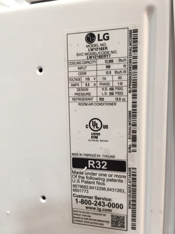 Photo 2 of LG 12,000 BTU Window Air Conditioner with Remote LW1216ER