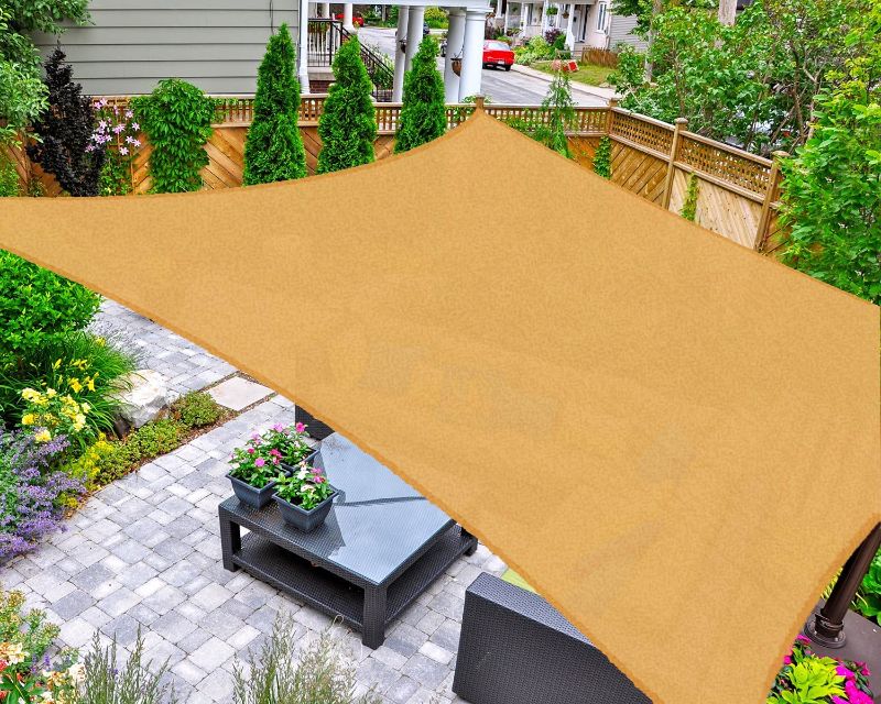 Photo 1 of Asteroutdoor Sun Shade Sail Triangle 10' x 10' x 10' UV Block Canopy for Patio Backyard Lawn Garden Outdoor Activities, Sand
