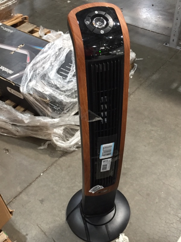 Photo 2 of Lasko 42" Wind Curve Oscillating Tower Fan with Nighttime Setting and Remote, T42954, Gray/Woodgrain TESTED AND FUNCTIONS