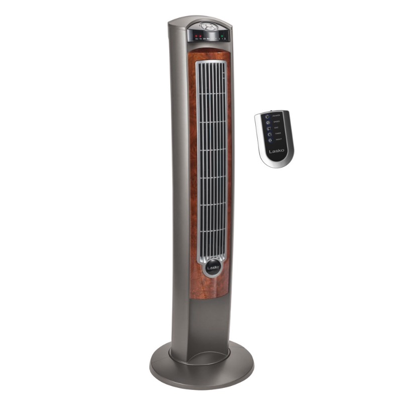 Photo 1 of Lasko 42" Wind Curve Oscillating Tower Fan with Nighttime Setting and Remote, T42954, Gray/Woodgrain TESTED AND FUNCTIONS