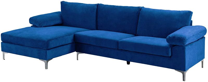 Photo 1 of **ITEM INCOMPLETE** ( BOX 2 OF 2 ONLY)
Casa Andrea Milano llc Modern Large Velvet Fabric Sectional Sofa, L-Shape Couch with Extra Wide Chaise Lounge, Navy
