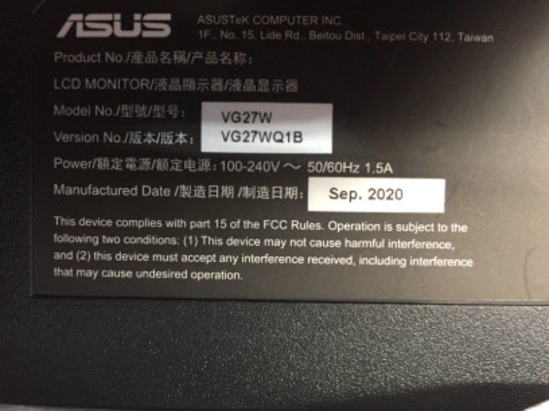 Photo 1 of ASUS TUF Gaming 27" 16:9 Curved 165 Hz FreeSync QHD VA Gaming Monitor
*PREVIOUSLY OPENED* LEFT SIDE OF SCREEN IS BLACK REFER TO PHOTO.