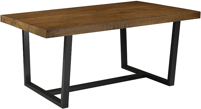 Photo 1 of *PREVIOUSLY USED, DAMAGED, REFER TO PHOTO* 
Walker Edison Linden Rustic Urban Metal and Solid Wood Dining Table, 72 Inch, Rustic Oak
