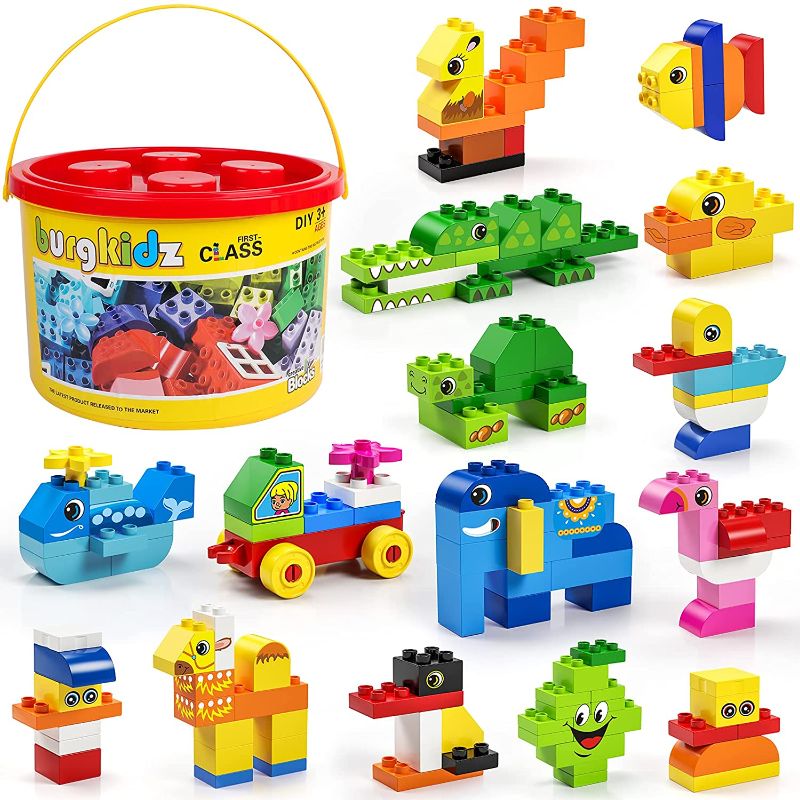 Photo 1 of Large Building Blocks, 135 Pieces Kids Toddler Educational Toy Classic Big Size Bricks Building Blocks, 20 Fun Shapes with Reusable Storage Bucket, Compatible Block Construction Toys, STEM Gift Toys
