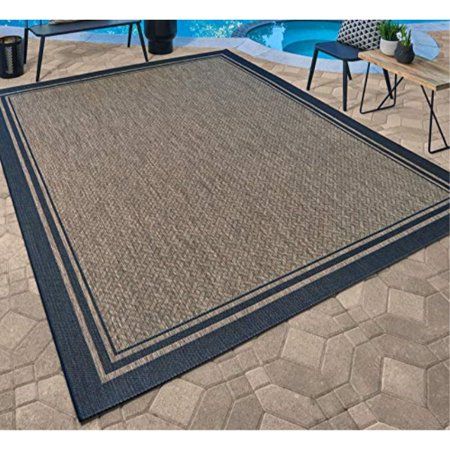Photo 1 of 21358 Nautical Tropical Carpet Outdoor Patio Rug, 5x7 Standard, Border Black