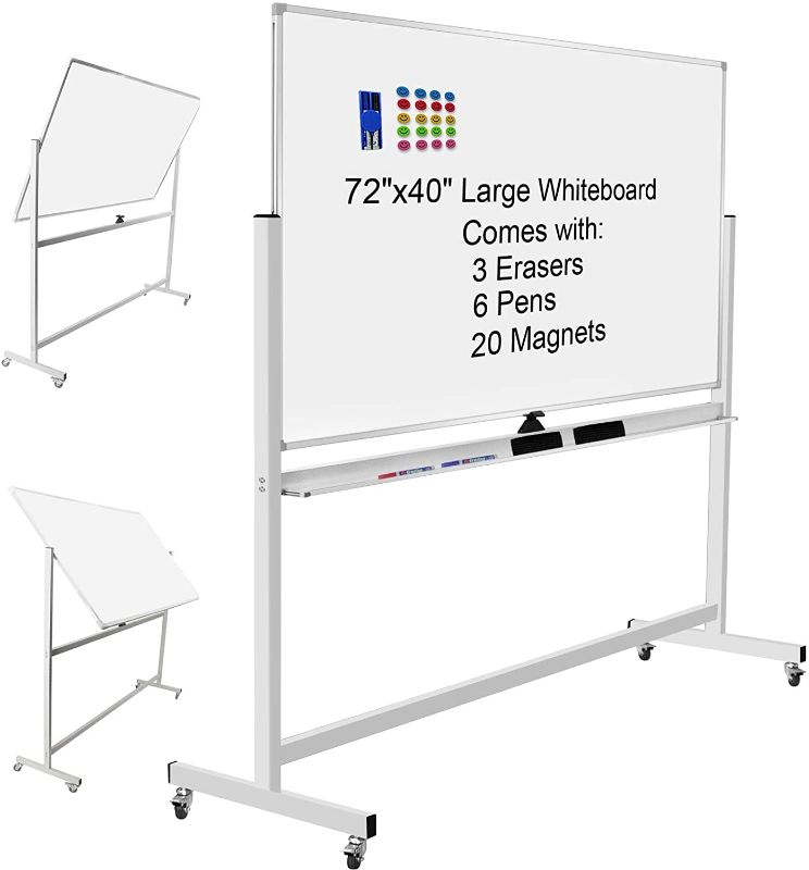 Photo 1 of Follow Your Heart Mobile Whiteboard 72"x40" Magnetic Dry Erase White Boards on Wheels Double-Sided Large Whiteboard with Rolling Stand for Classrooms, Offices and Home
*PREVIOUSLY OPENED, INCOMPLETE MISSNG HARDWARE  AND LEGS, MINOR DENTS TO CORNERS
