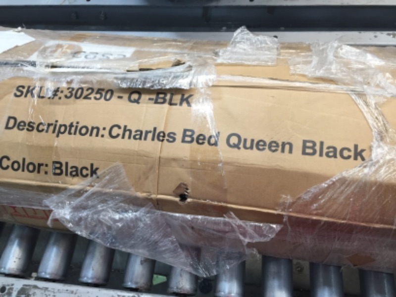 Photo 2 of **PREVIOUSLY OPENED, MISSING HARDWARE AND MISSING COMPONENTS**QUEEN SIZE DG Casa Charles 4 Corner Post Canopy Platform Bed Frame and Full Wooden Slats, Box Spring Not Required-Queen Size in Black Metal
