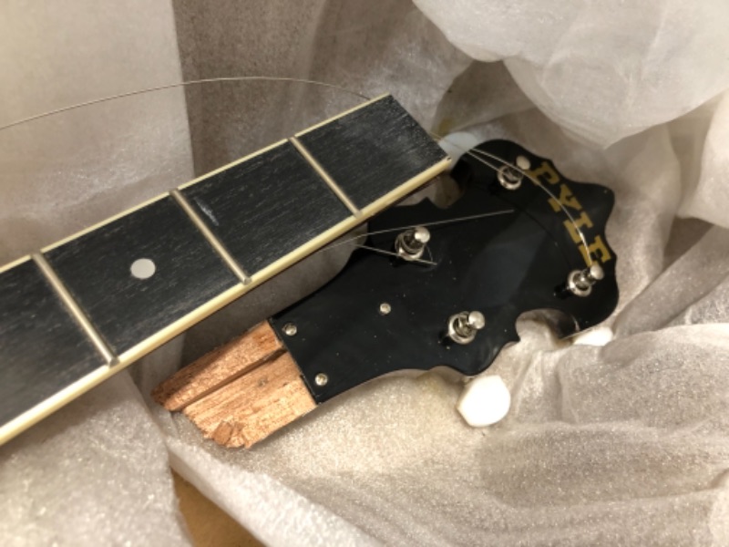 Photo 1 of 5-String Geared Tunable Banjo with White Jade Tune Pegs and Rosewood Fretboard Polished Rich Wood Finish Maplewood Bridge Stand and Truss Rod Adjustment Tool- Pyle PBJ60