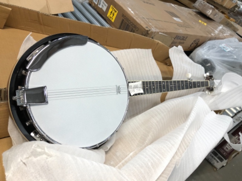 Photo 3 of 5-String Geared Tunable Banjo with White Jade Tune Pegs and Rosewood Fretboard Polished Rich Wood Finish Maplewood Bridge Stand and Truss Rod Adjustment Tool- Pyle PBJ60