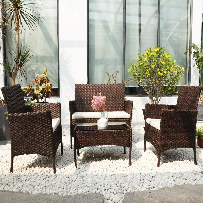 Photo 1 of **PREVIOUSLY OPENED**
***ITEM IS NOT COMPLETE***
DIMAR GARDEN 4 Pieces Outdoor Patio Furniture Set Rattan Wicker Coffee Table and Chair, Porch Conversation GREY
