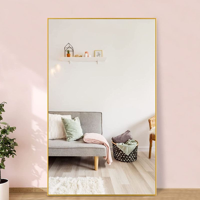 Photo 1 of approximately 60 inch by 24 inch NeuType Full Length Mirror Hanging or Leaning Against Wall, Large Rectangle Bedroom Mirror Floor Mirror Dressing Mirror Wall-Mounted Mirror, Aluminum Alloy Thin Frame,Gold,,No Stand
