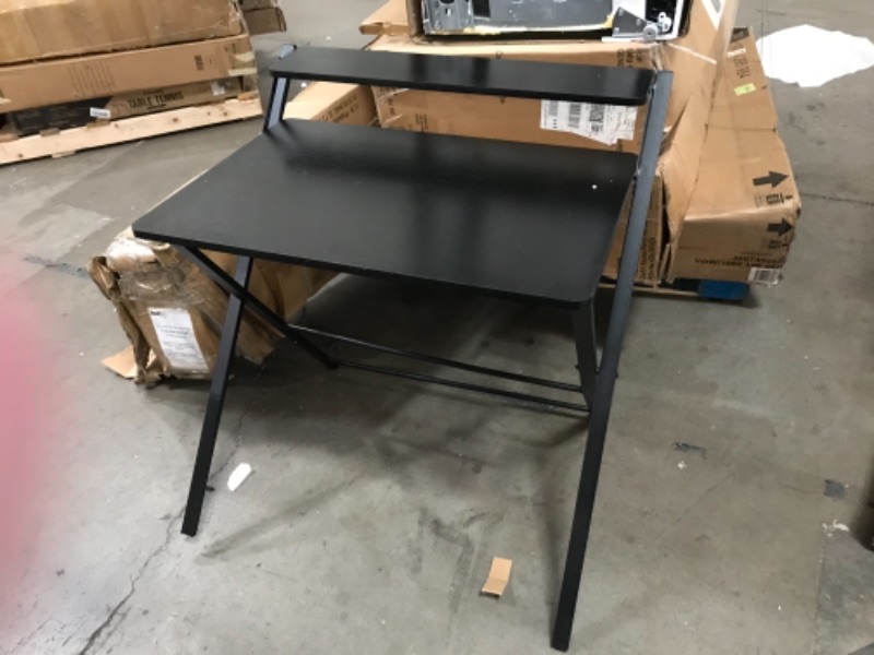 Photo 2 of GreenForest Folding Desk, 2 Tier Computer Desk with Shelf Space Saving Laptop Study Table No Assembly Needed, Black
