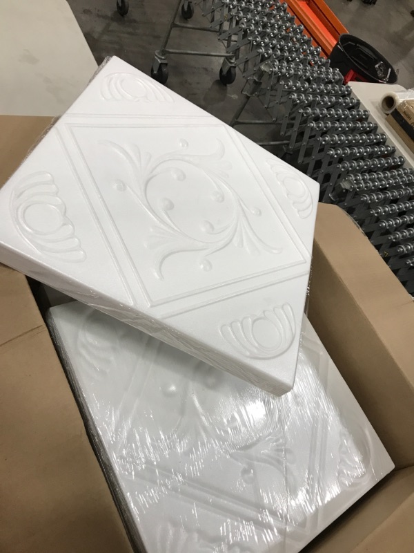 Photo 2 of Anet White Decorative Styrofoam Ceiling Tiles for Glue-up Application 104 PACK 19.5 X 19.5 IN