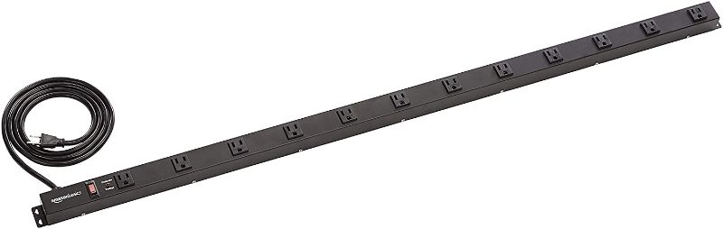 Photo 1 of Amazon Basics Heavy Duty Metal Surge Protector Power Strip with Mounting Brackets - 12-Outlet, 600-Joule (15A On/Off Circuit Breaker)