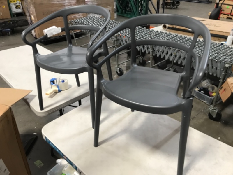 Photo 2 of Amazon Basics Dark Grey, Curved Back Dining Chair-Set of 2, Premium Plastic