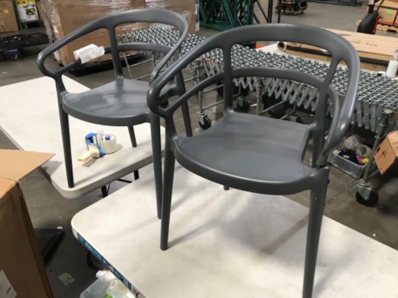 Photo 1 of Amazon Basics Dark Grey, Curved Back Dining Chair-Set of 2, Premium Plastic