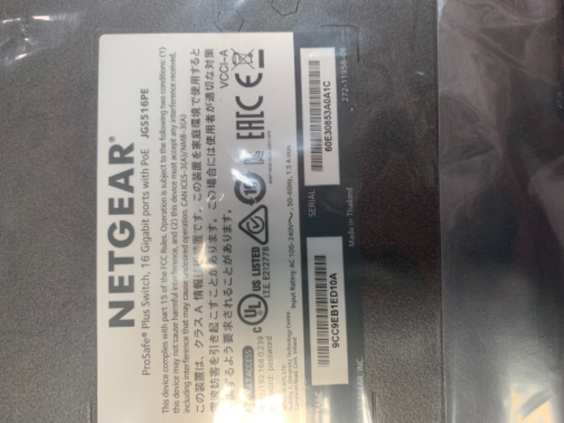 Photo 1 of NETGEAR® ProSafe® Plus Unmanaged Gigabit Ethernet Switch W/PoE; 16 Ports (JGS516PE-100NAS)