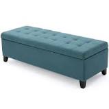 Photo 1 of Mission Dark Teal Storage Ottoman Bench
