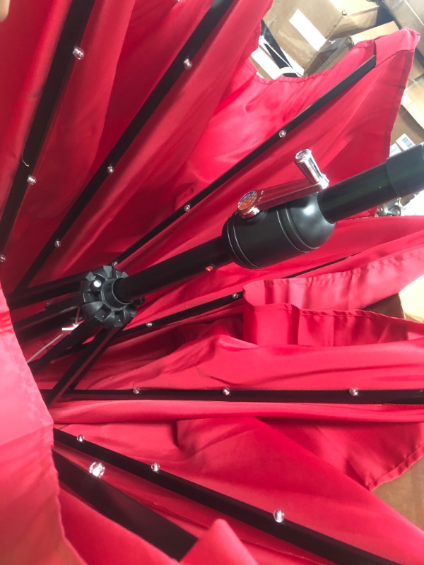 Photo 3 of  9' Outdoor Solar Powered LED Umbrella 8 Ribs w/ 32 Lights for Patio Garden Deck Crank Tilt UV30 Red