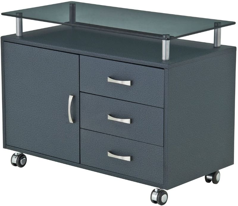 Photo 1 of Rolling Storage Cabinet With Frosted Glass Top. Color: Graphite
