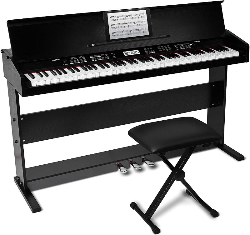 Photo 1 of Alesis Virtue - 88-Key Beginner Digital Piano with Full-Size Velocity-Sensitive Keys, Lesson Mode, Power Supply, Built-In Speakers, 360 Premium Voices and 3 Months of Skoove Lessons Included
