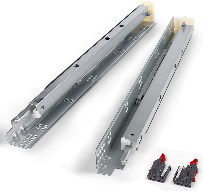 Photo 1 of 10 Pair 18" Undermount Drawer Slides Soft Close Full Extension Drawer Rails, Mounting Screws and Adjustable Locking Device Included, 85 lb Load Capacity, Zinc Plated Cold Rolled Steel
