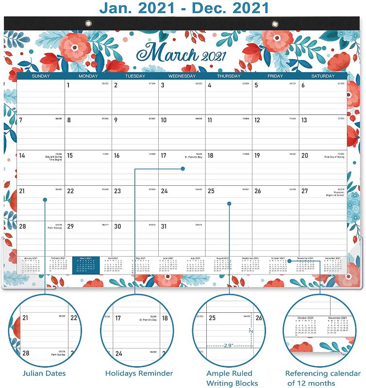 Photo 1 of BUNDLE OF 5 : 2021 Desk Calendar - Jan 2021 - Dec 2021, 12 Months Large Desk Calendar Desktop, 22" x 16.8", Monthly Desk or Wall Calendar, Large Ruled Blocks, Perfect for Planning and Organizing for Home or Office
