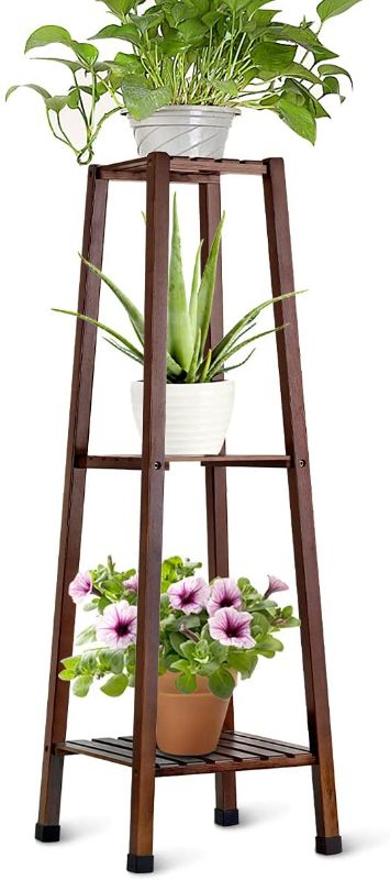 Photo 1 of OGORI 3-Tier Indoor Plant Stands Mid Century Bamboo Plant Stand Display Shelf,Dark Brown
