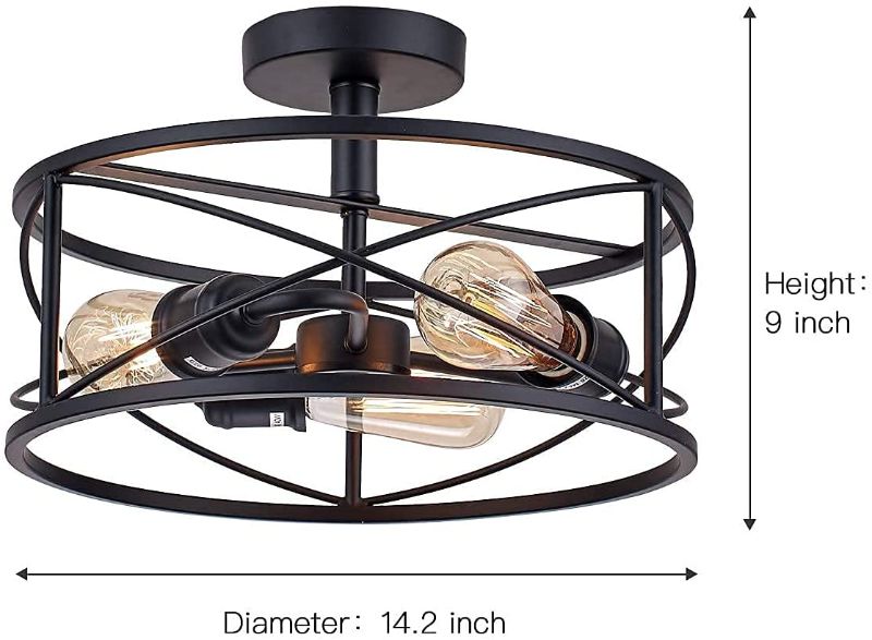 Photo 1 of *light bulbs NOT included* 
PUSU Farmhouse Semi Flush Mount Ceiling Light,Industrial Ceiling Light Fixtures with Matte Black,Vintage Metal Cage Ceiling Lamps for Kitchen Living Room Dining Room Bedroom Entryway.
