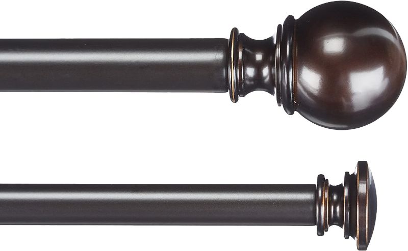 Photo 1 of *SEE notes*
Amazon Basics 1-Inch Double Extendable Curtain Rods with Round Finials Set, 72 to 144 Inch, Dark Bronze (Espresso)
