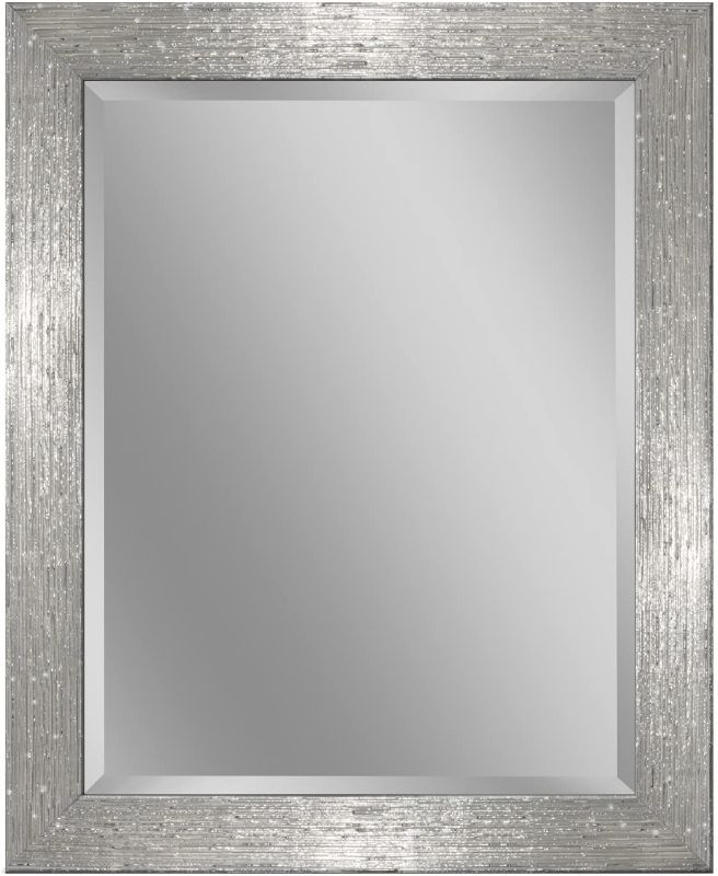 Photo 1 of *glass is NOT attached to frame, SEE last picture* 
Head West Textured Chrome Rectangular Framed Beveled Accent Wall Vanity Mirror - 27.5 x 33.5