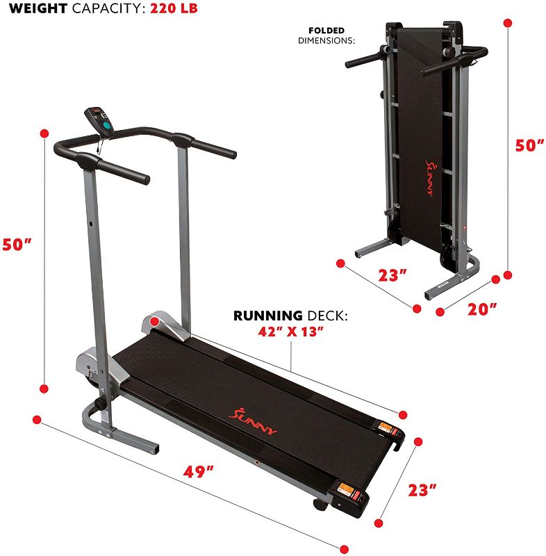 Photo 1 of *MISSING LCD monitor* 
Sunny Health & Fitness Manual Walking Treadmill, Black/Grey