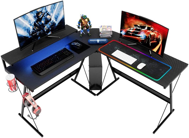 Photo 1 of *SEE notes*
Bestier L-Shaped Led Gaming Computer Desk,RGB Strip Light Modern Corner PC Laptop Desk Study Table Workstation Home Office Desk with Large Elevated Ergonomic Shelf Carbon Black, 55.2”(L) x 55.2”(W)x 36”(H)
